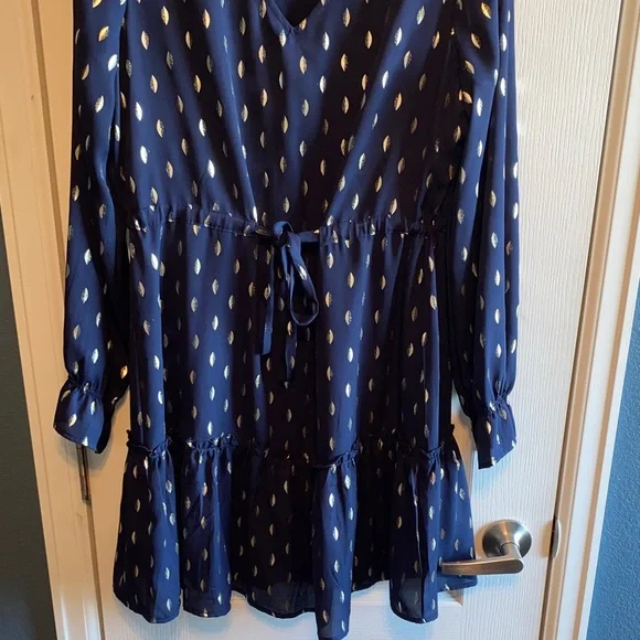 Skies Are Blue Navy Dress with Gold Accents - Picture 5 of 6